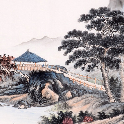 陆弼国《松山访友》l12123 180×70cm