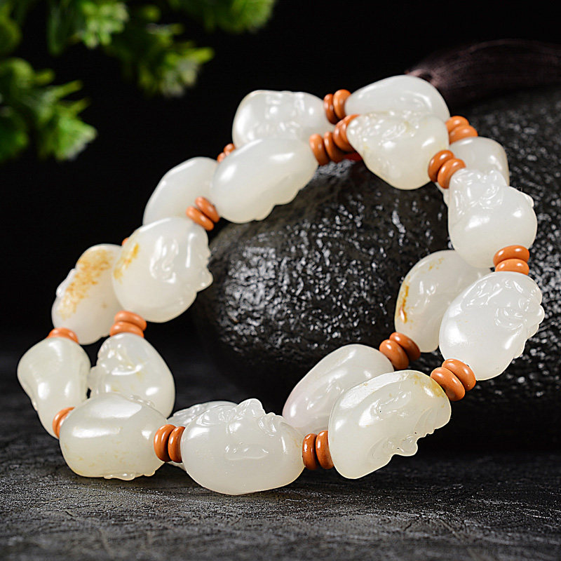 玉雕名家武立男作品 和田玉白玉罗汉手链 十八罗汉 手串 88.65克