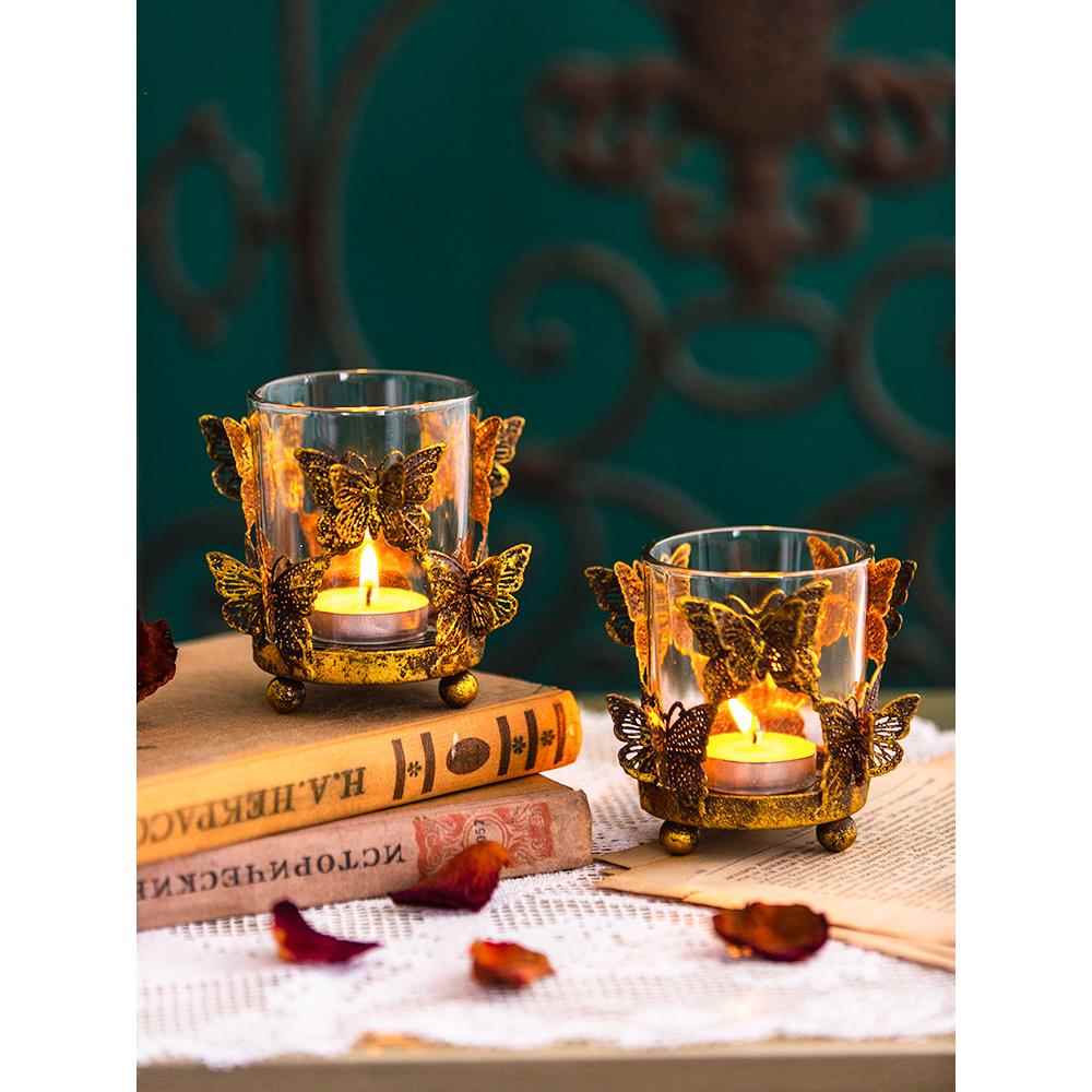 收获小屋欧式复古玻璃蜡烛杯婚礼烛台摆件轻奢北欧餐厅浪漫香薰瓶