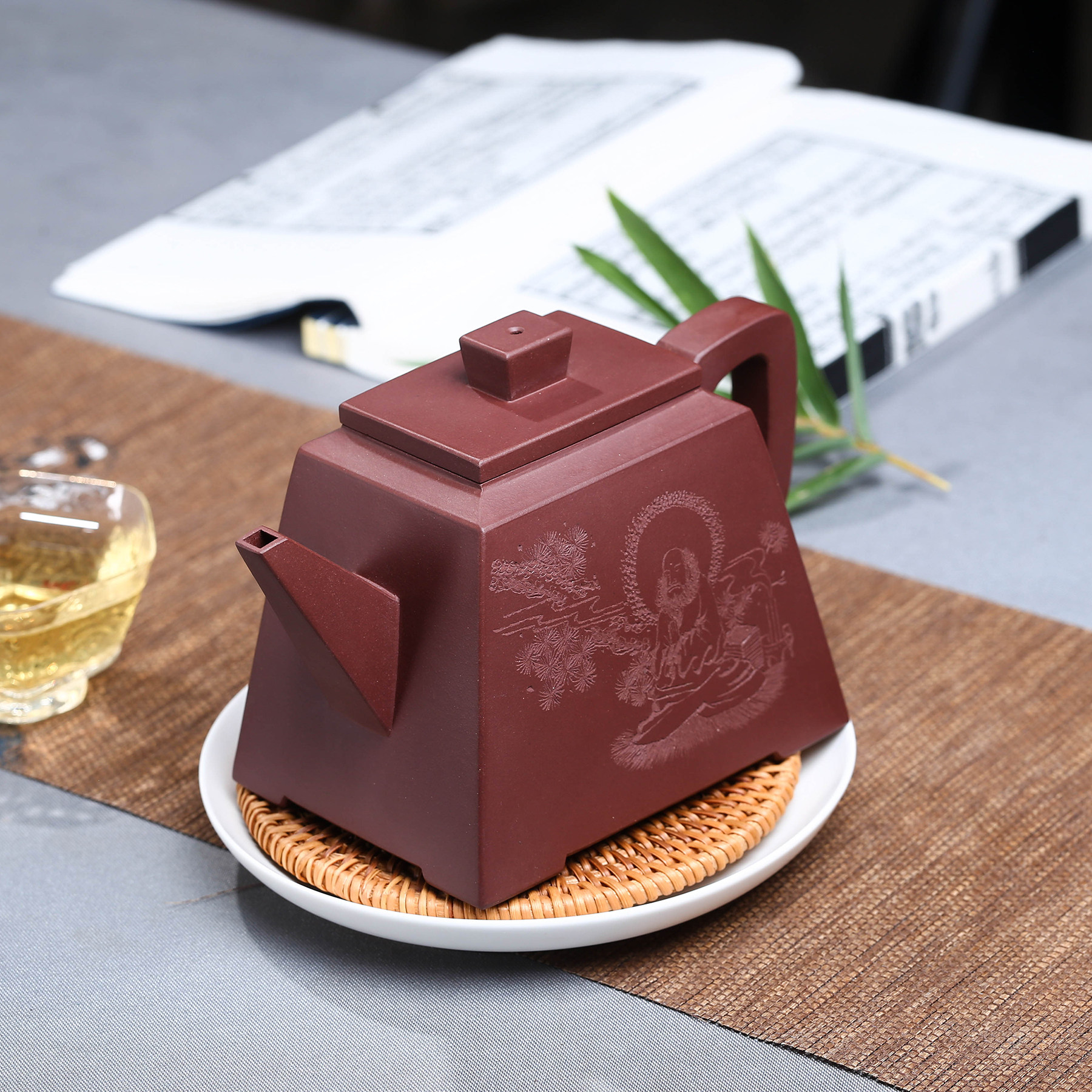 实力纯手工制作【高四方】500cc 原矿紫泥紫砂壶 陶刻精美