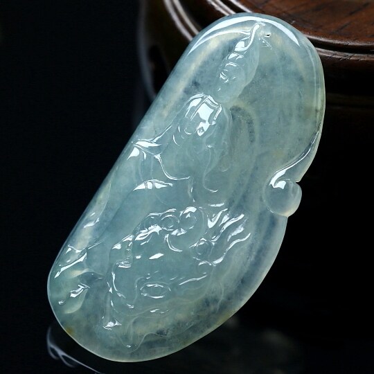 [源头好货-四会f]老坑冰种翡翠a货乘龙观音吊坠 10.29克