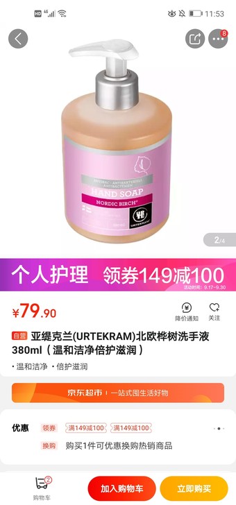 亚缇克兰(URTEKRAM)北欧桦树洗手液380ml（温和洁