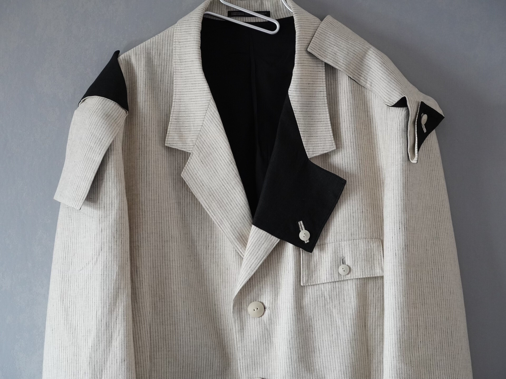 Yohji Yamamoto 22SS Beige Striped Jacket — detail