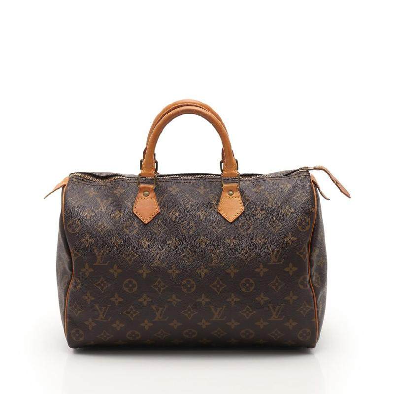 [9.0新]路易威登lv女士speedy35老花手提包pvc真皮茶色472056