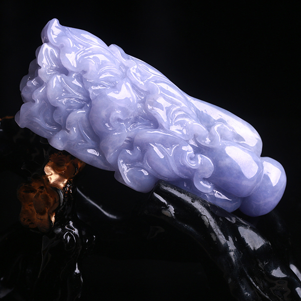 【拍卖】天然a货老坑缅甸翡翠紫罗兰精雕白菜手把件小摆件85.84g