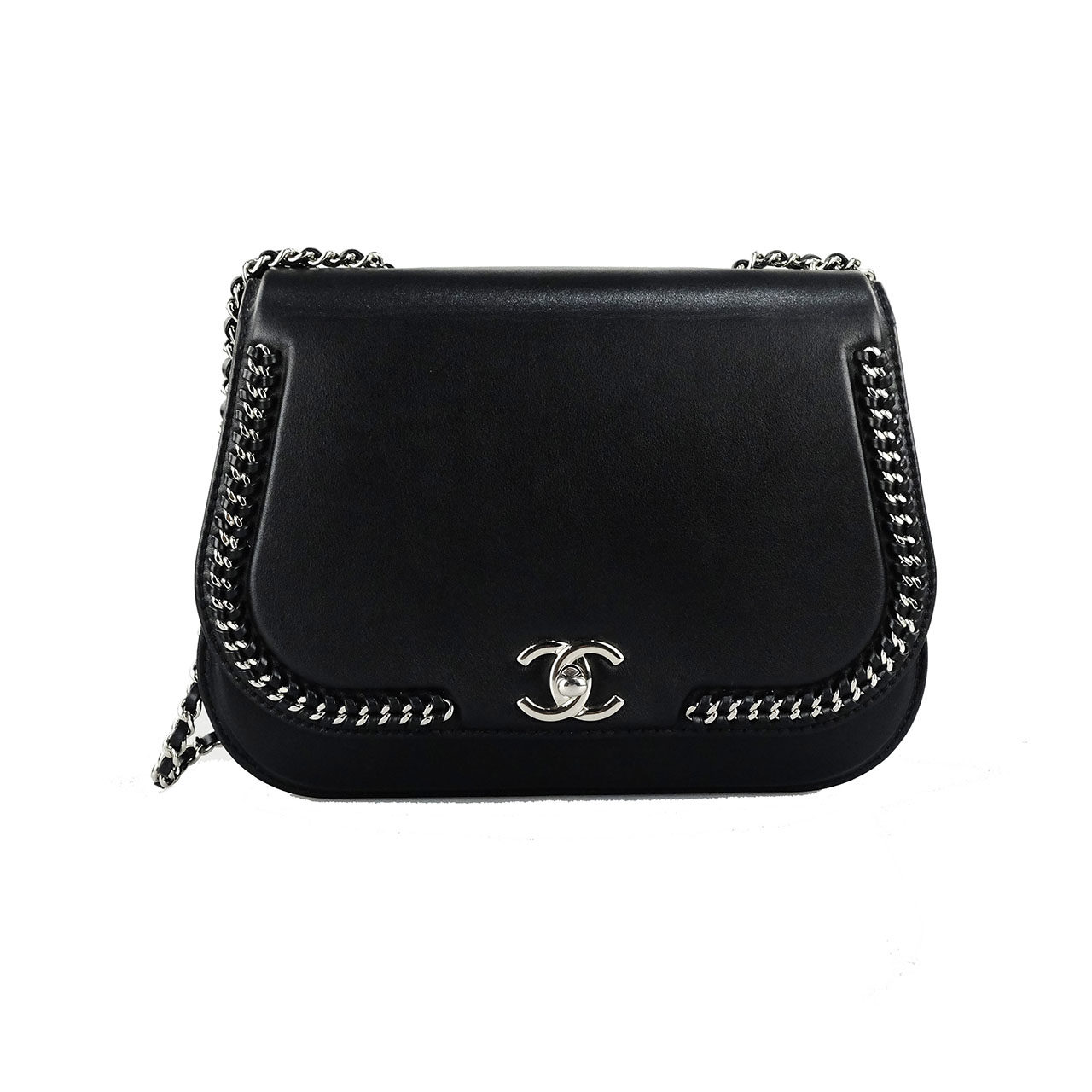 [9.5新]香奈儿chanel黑色银扣链条马鞍包单肩斜跨女包-364