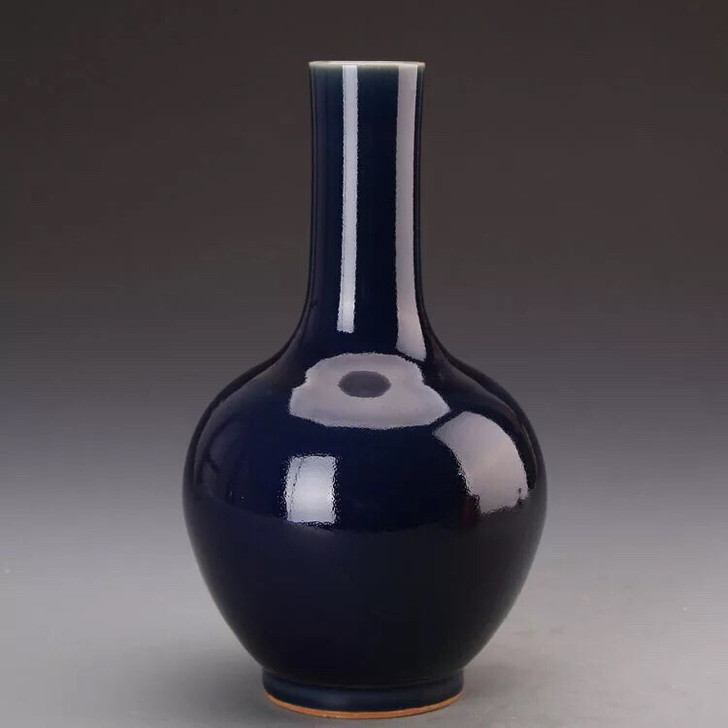 清雍正霁蓝釉天球瓶古玩瓷器家居摆件插花花瓶收藏品