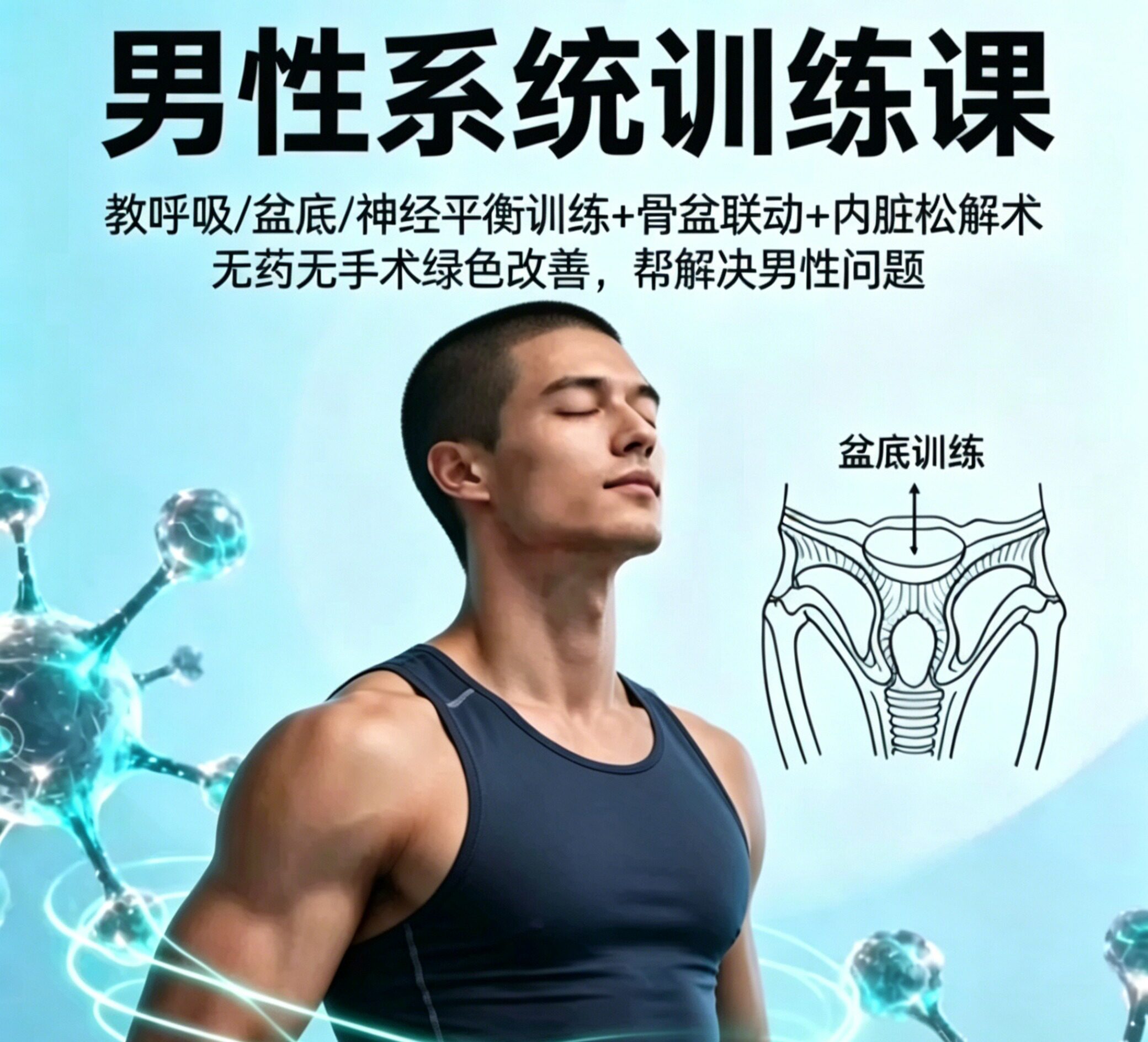 男性机能提升系统训练课！教呼吸/盆底/神经平衡训练+骨盆联动