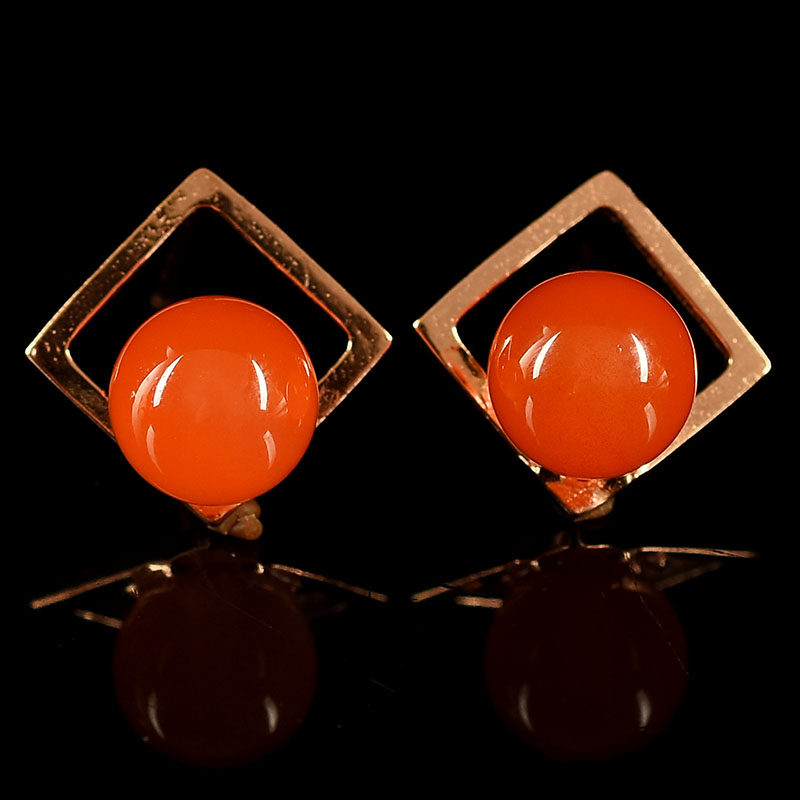 【南红玛瑙圆珠镶嵌耳钉】1.97克7mm油润光滑耳环小精品礼物