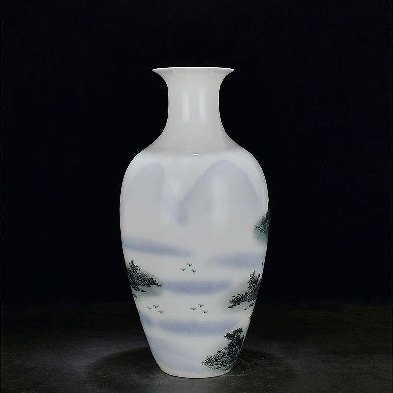 景德镇艺术瓷厂 陶瓷研究所怀仁堂7501 釉下墨绿锦绣山河观音瓶