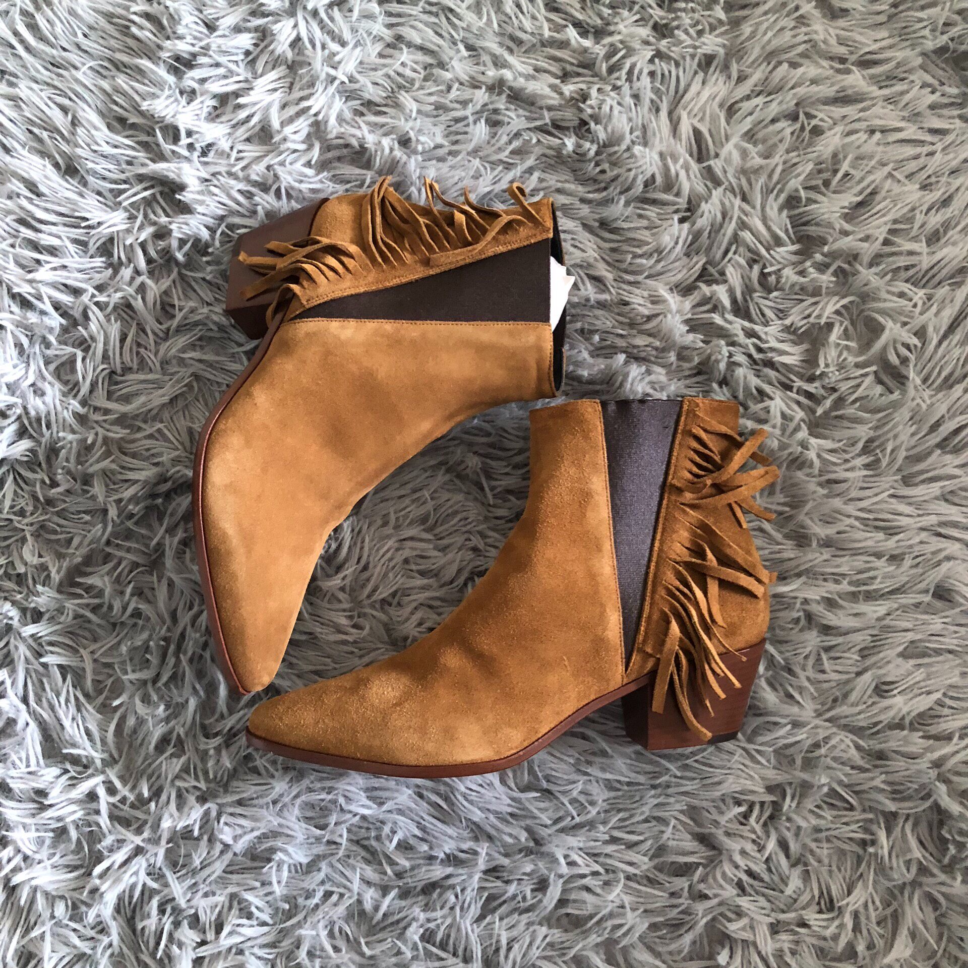 Saint Laurent Suede Fringe Chelsea Boots — back