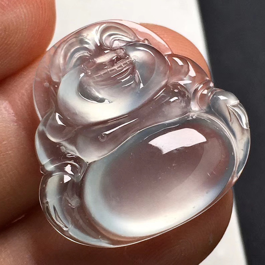 恒得利天然a货翡翠玻璃种佛公吊坠