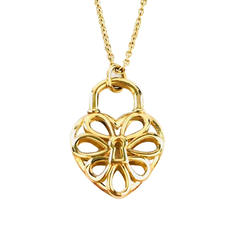 [9.5新]蒂芙尼tiffany女士黄金镂空爱心锁式项链