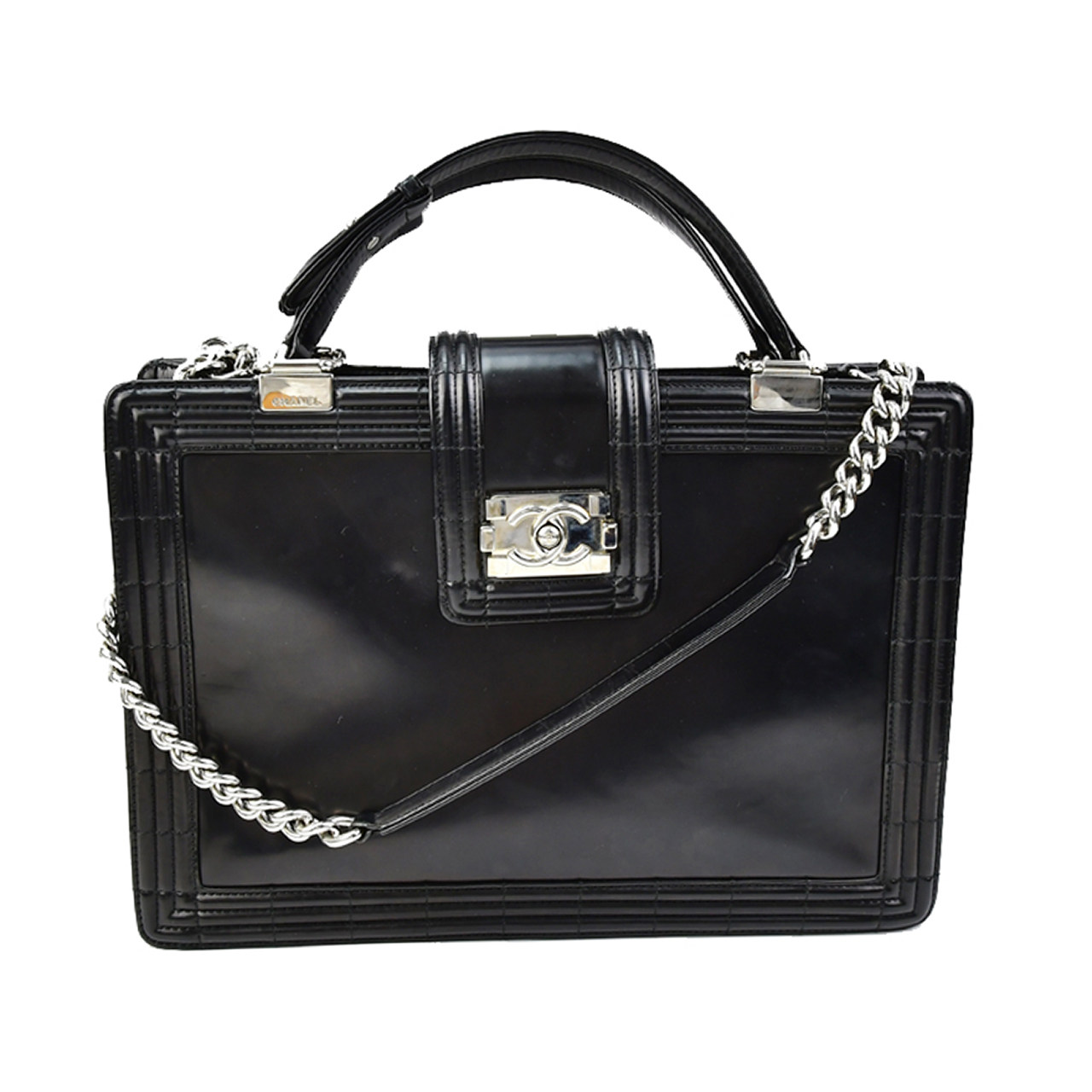 [二手9.5新]香奈儿chanel女士leboy漆皮双c手提斜挎包aj0493