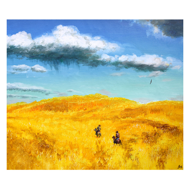 玄关卧室收藏装饰/吴建华油画【草原雄鹰】纯手绘/写实