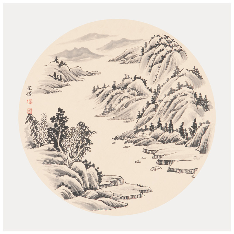 杨文杰《山水团扇》精品国画