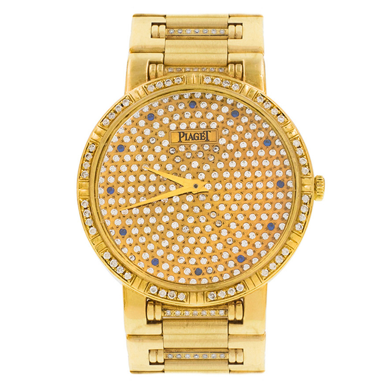 [9.5新]伯爵18k黄金后镶满天星全钻蓝宝石刻度石英女表y232