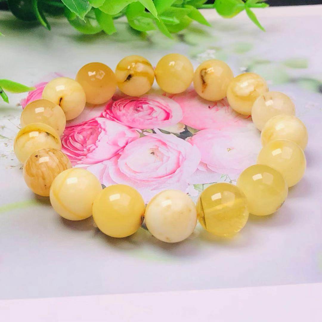 19.48g 12 mm精品俄料植物珀蜜蜡圆珠手串【一元拍】