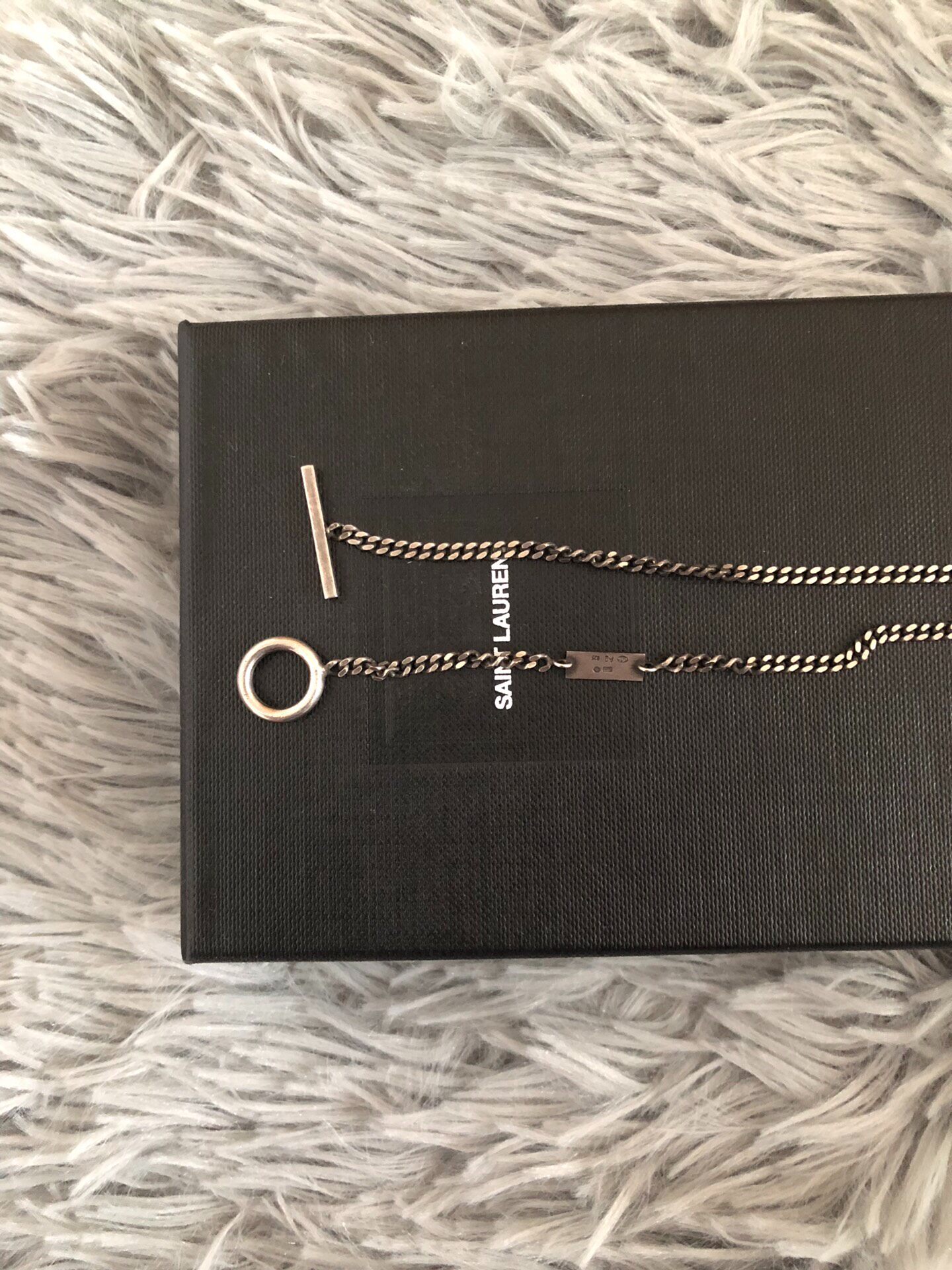 Saint Laurent 16SS Silver Music Note Necklace — back