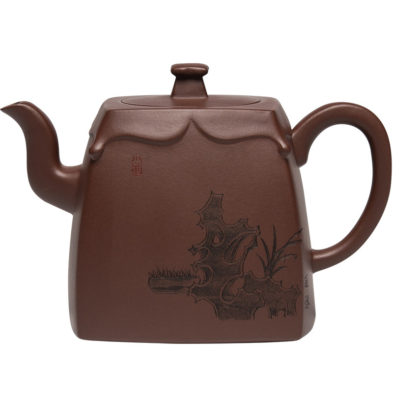 四方菱花 实力匠人吴丹峰手工制原矿紫泥紫砂壶