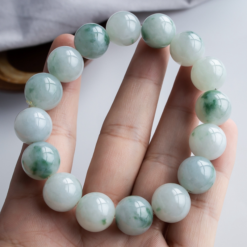 玉手链拍卖天然a货翡翠冰糯种浅绿飘花圆珠手串 69.78g