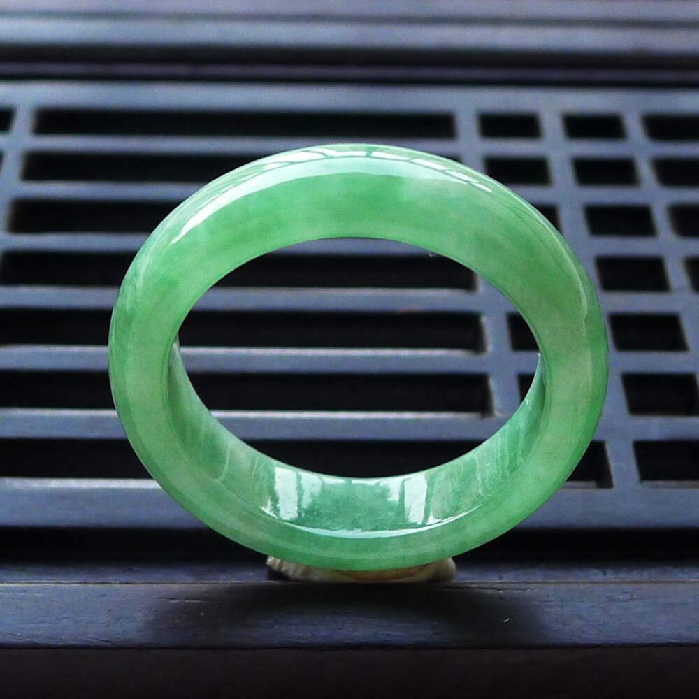 【玉韵珠宝】天然缅甸a货老坑冰糯种翡翠满绿素面戒指3.62g