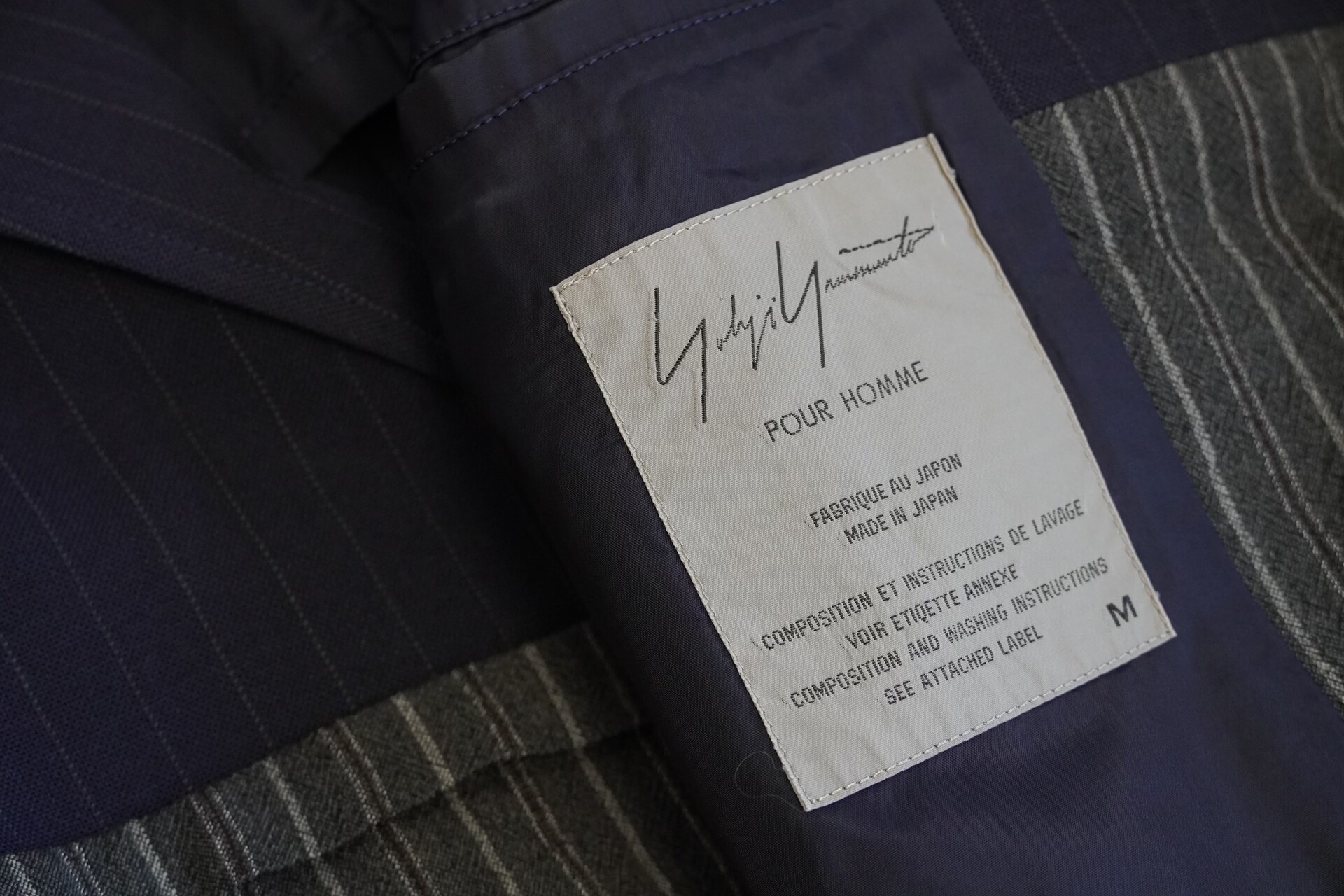 Yohji Yamamoto 94SS Spliced Stripe Wool Jacket — label