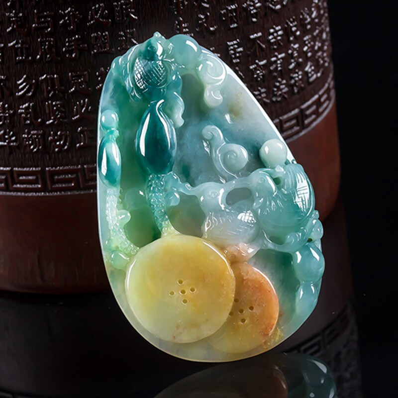 缅甸天然正品a货翡翠双彩鸳鸯戏水吊坠 37.34g