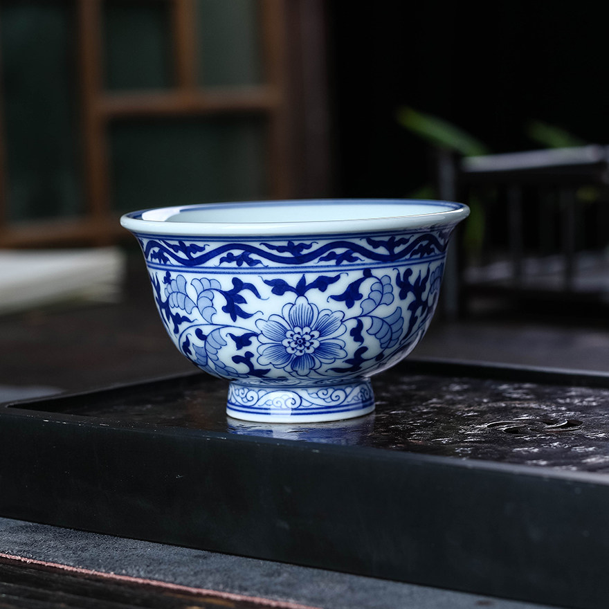 景德镇陶瓷 手绘青花瓷缠枝纹品名杯主人杯 单杯陶瓷功夫茶具茶杯