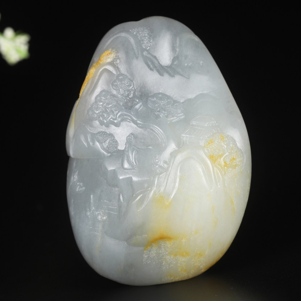 【静观天下】天然正品和田玉青花独籽山水玉石挂件玉坠玉佩手把件