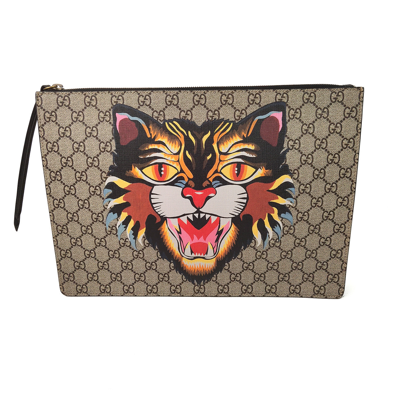 [市场参考价11500元][9.9新]gucci古驰双g猫头印花斜跨手拿包