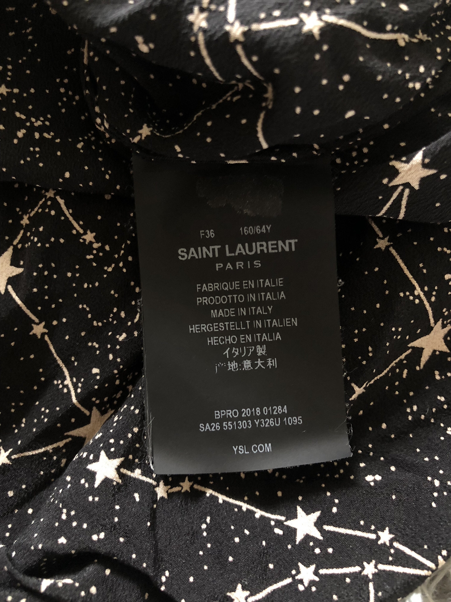 Saint Laurent Gold Star Print Shirt — label