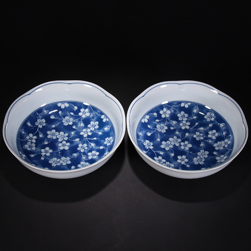 【日本回流-瓷器】小年份橘吉青花瓷茶果盘2件趣味收藏摆件wg3273
