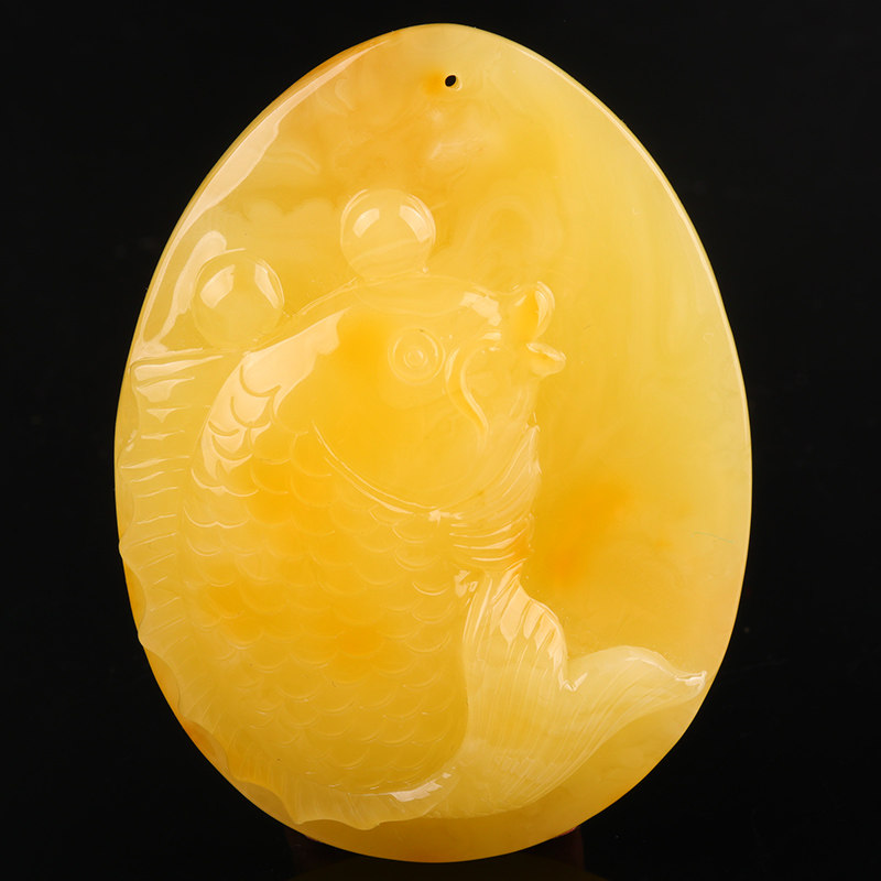 降价40% 31.39克 【鲤鱼】鸡油黄蜜蜡鱼牌挂件 强荧光