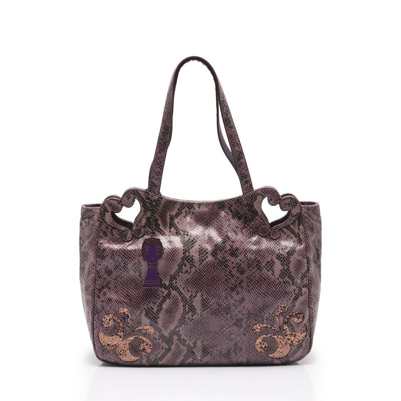 [无保留价9.5新]安娜苏anna sui女士真皮托特包米色蟒蛇纹364771