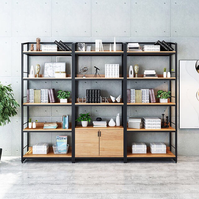 北欧美式实木书柜定制LOFT工业风办公室复古铁艺书架置物架