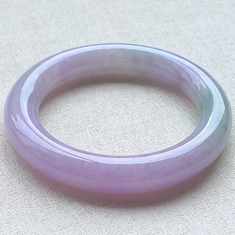 4mm紫罗兰翡翠手镯缅甸a货粉紫春彩圆条玉镯女玉石正品79.40克