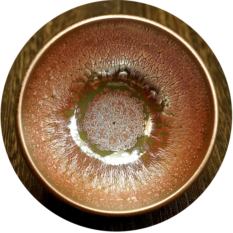 五颗釉泪【虹彩油滴无足钵】曹伟俊 口径9cm 建阳建盏主人杯 b16