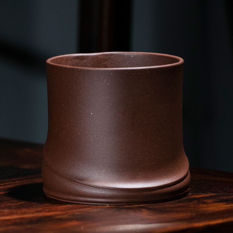 秀风大拍艺师全手工宜兴紫砂竹节品茗主人杯文人刻绘紫泥收藏送礼