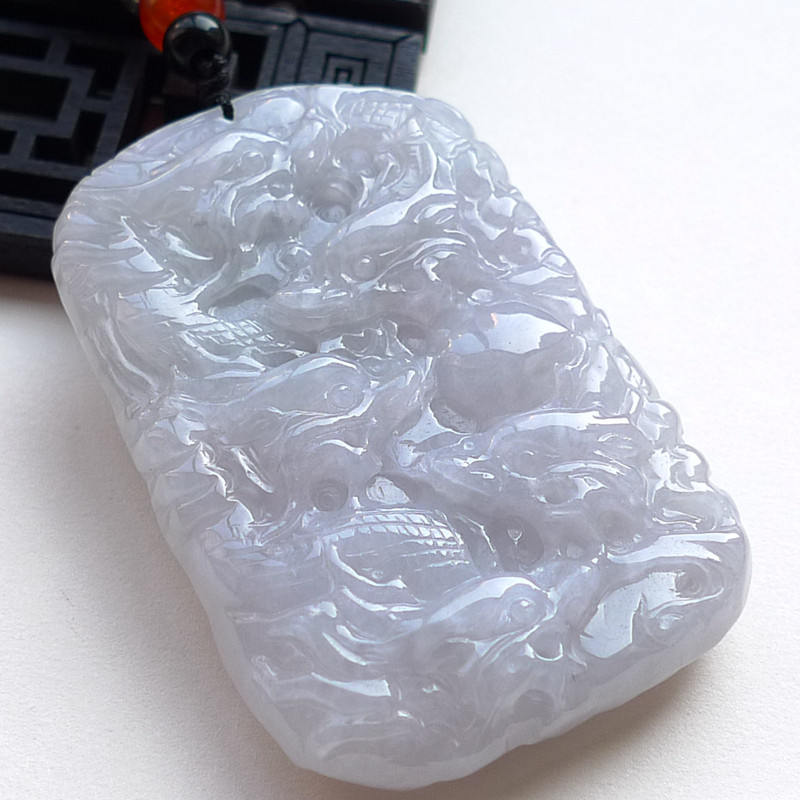 翡翠a货老坑淡紫九龙至尊牌 76.14克