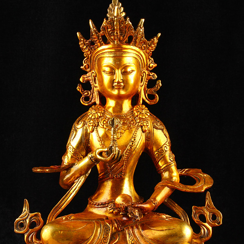 高约28cm珍藏文玩 密宗佛像 老造鎏金铜 金刚总持佛像 摆件e6553