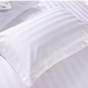 速发现货宾馆酒店床单枕套白色缎条条纹酒店枕套酒店枕头套纯白床