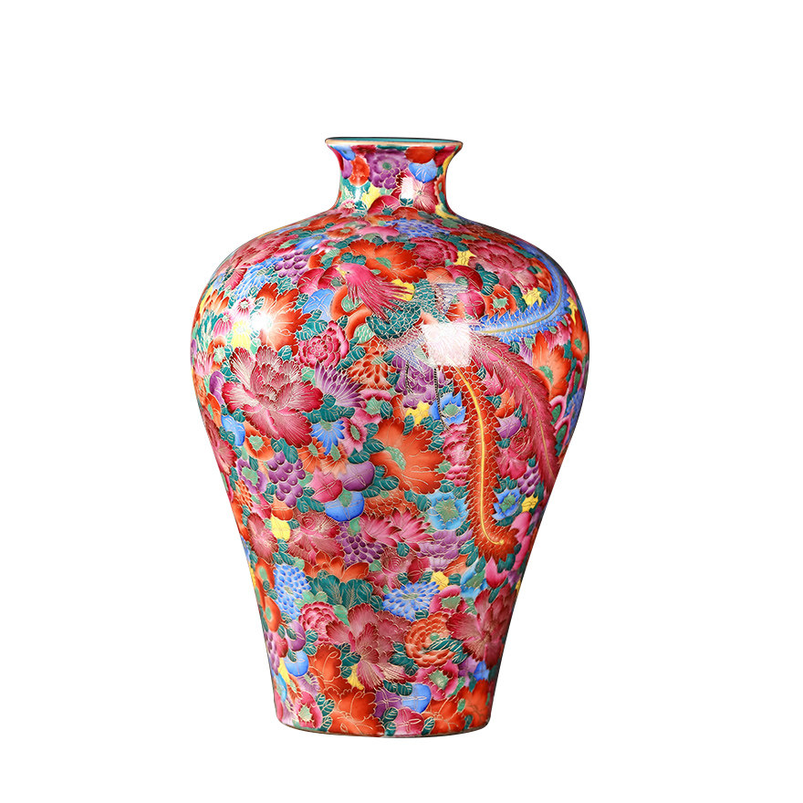 【无界文化】《掐丝珐琅彩凤呈祥梅瓶》 艺术瓷厂老画师