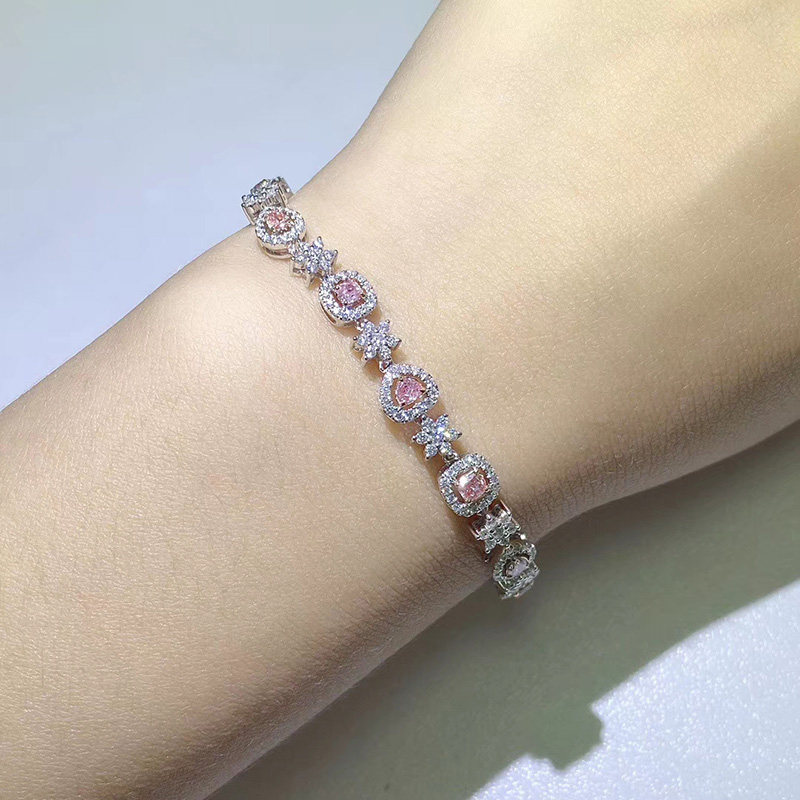 632ct 副钻共0.982ct si净度 18k金 粉钻 钻石手链 - 拍卖