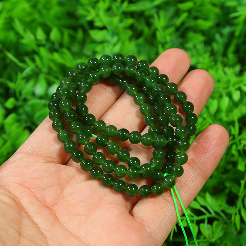 【老坑菠菜绿】和田玉碧玉108粒挂链 精美手串l 重36.86克