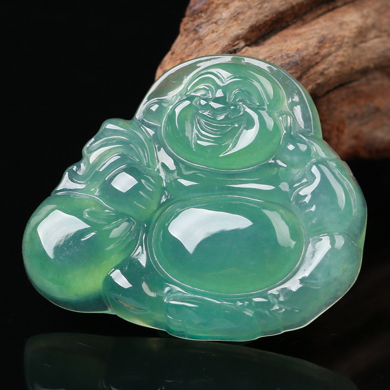 缅甸天然翡翠a货老冰种饱满布袋佛公吊坠8.46g