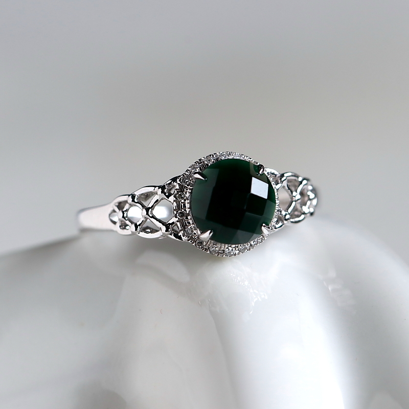 源头好货四会缅甸翡翠a货18k金镶钻玻璃种墨翠女戒1.73克拍卖