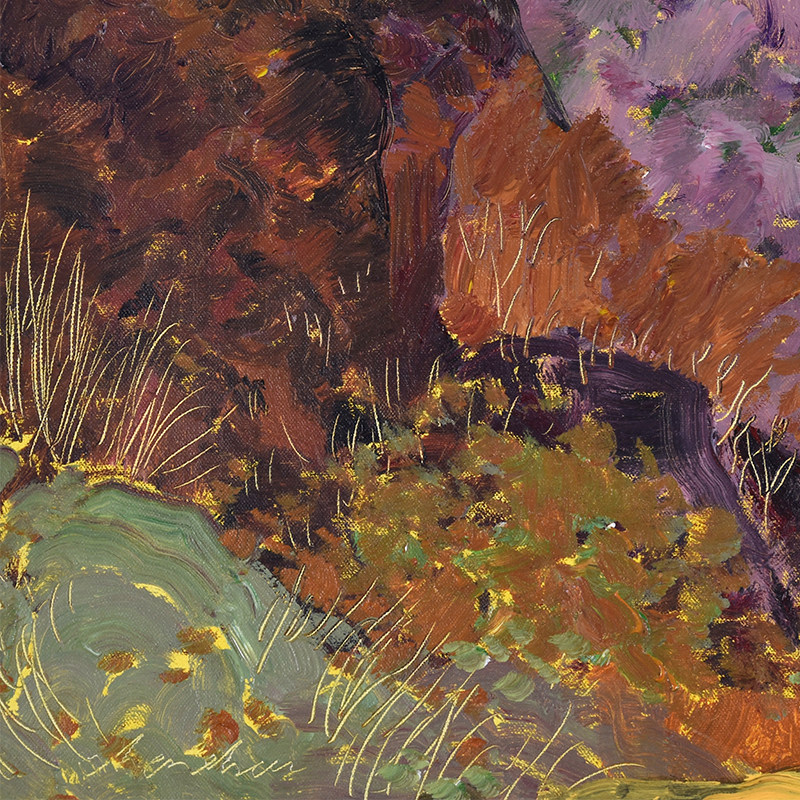 陈超 山下 手绘风景油画 原创孤品