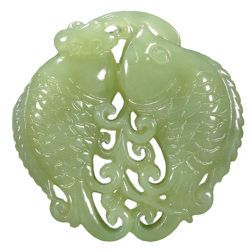 亏出放漏限时福利连年有余和田玉黄口料镂空双鱼挂件31.08g