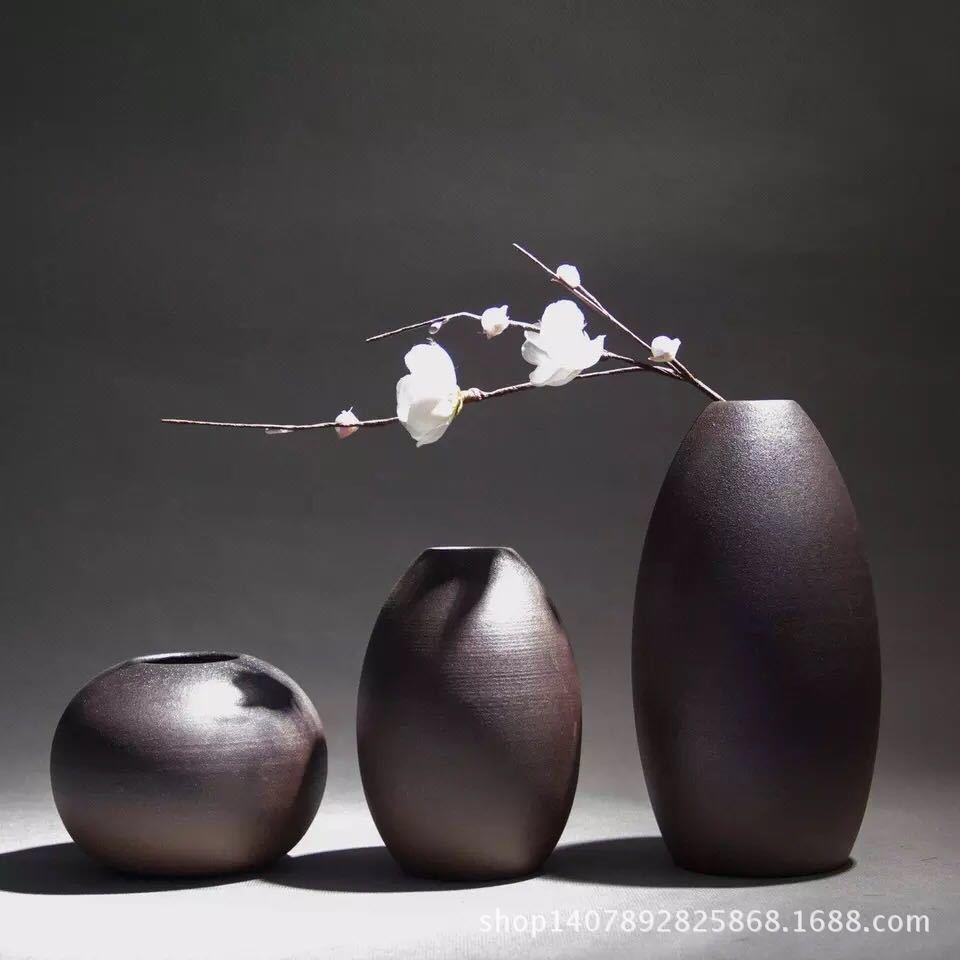 花瓶陶瓷 景德镇日式复古摆件三件套 创意花插陶瓷工艺品陶瓷花瓶